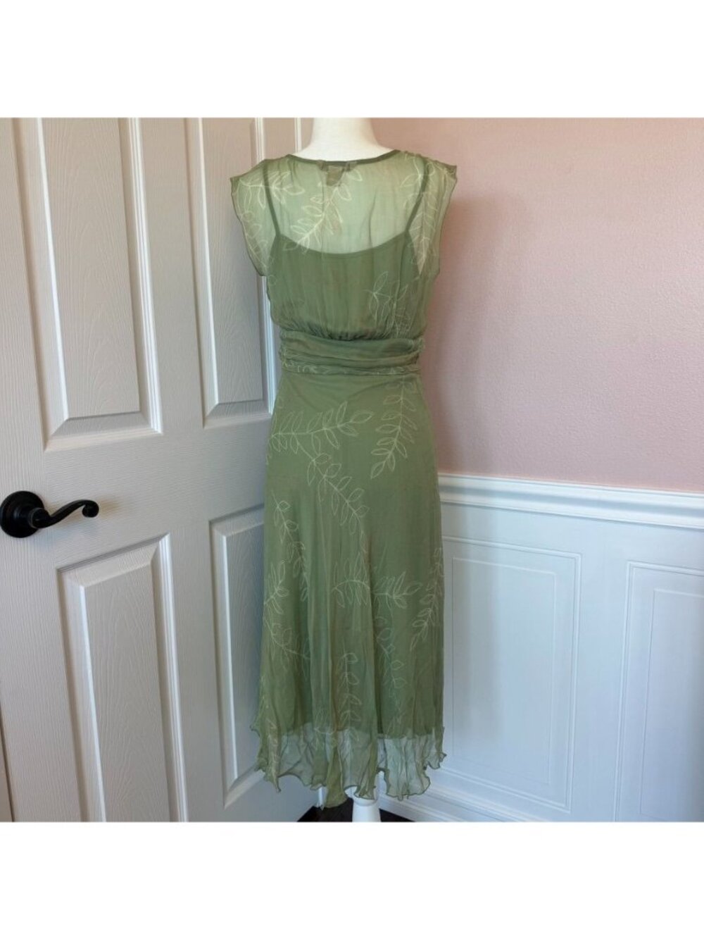 90s Vintage Fairycore Romantic Silk Ruched Midi Dress Size M - Picture 2 of 8
